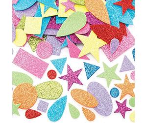 Baker Ross FE574 Formas de Espuma autoadhesivas con Purpurina - Paquete de 180, pegatinas para manualidades, suministros para manualidades para niños, pegatinas para niños