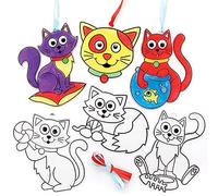 Baker Ross FE581 Decoraciones Atrapasol Gato - Paquete de 8, Efecto de vitral para que los niños decoren y exhiban para actividades artísticas o manualidades cristianas
