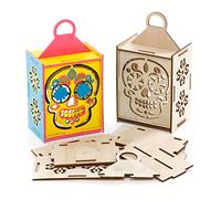 Baker Ross FE732 Kits de Linterna de Madera Día de los Muertos - Paquete de 3, Juego de Manualidades de Madera para Niños, Actividades Creativas de Halloween para que los Niños Coloreen