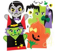 Baker Ross FE742 Kits de Costura de Marionetas de Halloween - Paquete de 4, Marionetas de Mano para Niños, Juego de Costura para Niños, Proyecto Ideal de Artes y Manualidades