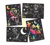 Baker Ross FE766 Halloween Scratch Art Pictures - Pack de 8, Artes y Artesanías para Niños, Grabado Arte para Niños, Halloween Niños Actividades
