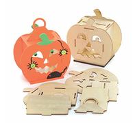Baker Ross FE778 Kits de Linterna de Madera Calabaza - Paquete de 3, Juego de Manualidades de Madera para Niños, Actividades Creativas de Halloween para que los Niños Coloreen, Decoren y Exhiban