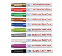 Baker Ross FE832 Bolígrafos Decorativos Multiusos de Navidad - Paquete de 10, Marcadores Acrílicos a Base de Aceite para Proyectos de Manualidades para Niños