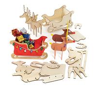 Baker Ross FE852 Kits de Renos y Trineos de Madera - Paquete de 2, Manualidades de Madera para que los Niños Decoren y Exhiban, Haz tus propias Decoraciones Navideñas