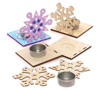 Baker Ross FE890 Kits de Portavelas de Madera con Copos de Nieve - Paquete de 4, Soporte para Candelitas para Decorar y Exhibir, Manualidades de Madera para Niños
