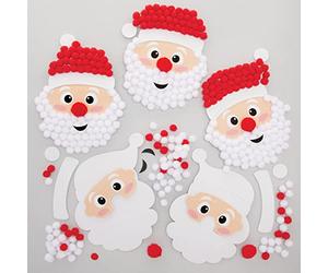 Baker Ross FE891 Kits de Arte de Pompones de Papá Noel - Paquete de 5, Decoraciones para que los Niños Hagan y Exhiban, Actividades Creativas para Niños, Proyecto Ideal de Manualidades Navideñas
