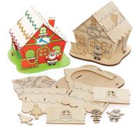 Baker Ross FE895 Kit Modelo de Madera Oficina de Papá Noel - Paquete de 3, Portavelas para Decorar y Exhibir, Manualidades de Madera para Niños, Proyecto Ideal de Manualidades Navideñas