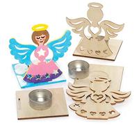 Baker Ross FE926 Kits Portavelas de Madera de Ángel - Paquete de 4, Portavelas para Decorar y Exhibir, Manualidades de Madera para Niños, Proyecto Ideal de Manualidades para Niños
