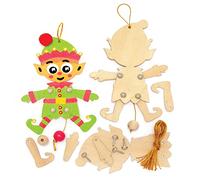 Baker Ross FE966 Marioneta Elfo Navideño de Madera - Paquete de 5, Haz tus Propias Marionetas de Madera, Marionetas para Niños, Manualidades de Madera para que los Niños las Monten y Decoren