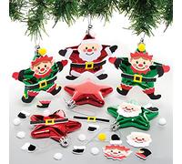 Baker Ross FE976 Kits de Adornos Navideños en forma de Estrella Elfo de Papá Noel - Paquete de 6, Adornos de Árboles Festivos para que los Niños Decoren, Adornos Colgantes para Árboles de Navidad