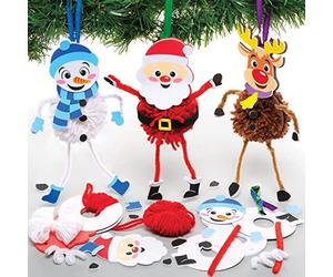 Baker Ross FE987 - Juego de pompones de Navidad, paquete de 3, manualidades de Navidad, decoraciones de pompones para que los niños hagan, decoren y exhiban, actividades creativas para niños, surtido