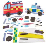 Baker Ross FN062 Vehículos de Emergencia para Empujar - Pack de 5, Creativas manualidades para niños