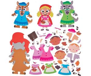 Baker Ross FN179 Caperucita Roja y Lobo - Lote de 8, Kit de manualidades de cuento de hadas para niños