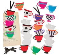 Baker Ross FN180 Kit de marcapáginas "Taza de té del Sombrerero Loco" - Pack de 6, Kits Día Mundial del Libro, Creación de marcapáginas para niños