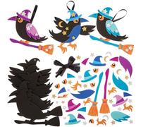 Baker Ross FN285 Decoración de cuervos de Halloween - Pack de 8, Halloween Arte y Manualidades para Niños, Decoración Halloween