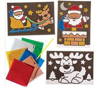 Baker Ross FN314 Escenas de Navidad Foil Art Fotos - Pack de 10, Manualidades navideñas para niños, Entretenimiento navideño para niños