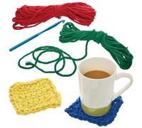 Baker Ross FN352 Kits de posavasos de ganchillo: paquete de 1, kits para aprender a hacer ganchillo para principiantes y niños