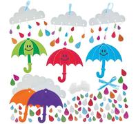 Baker Ross FN386 Kit para combinar paraguas con gotas de lluvia - Pack de 5, Manualidades de primavera para niños