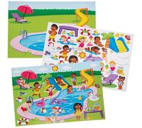 Baker Ross FN421 Pegatinas para crear escenas de fiesta en la piscina - Paquete de 4, crea tus propias escenas con pegatinas para niños, pegatinas reutilizables