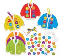 Baker Ross FN432 Kits de decoración con botones y cordones para cárdigans: paquete de 6, kits para aprender a coser para niños