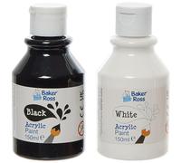Baker Ross FN515 Pintura acrílica blanca y negra, paquete de 150 ml - Paquete de 4, pintura para manualidades, pintura para niños