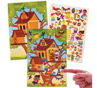 Baker Ross FN546 Pegatinas para crear escenas de casas en los árboles - Paquete de 4, crea tus propias escenas con pegatinas para niños, pegatinas reutilizables