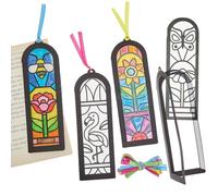 Baker Ross FN559 Marcapáginas para colorear con efecto de vidriera de verano - Paquete de 10, para hacer marcapáginas para niños, manualidades para el Día Mundial del Libro