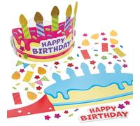 Baker Ross FN565 Kits de coronas de cumpleaños - Paquete de 4, gorros de cumpleaños para niños