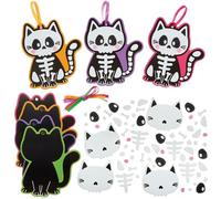 Baker Ross FN600 Kits de Decoración Esqueleto de Gato - Pack de 8, Divertidos Sets de Manualidades de Halloween para Niños, Ideales para Fiestas y Aulas