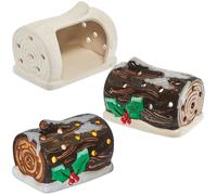 Baker Ross FN616 Portacandelitas de Cerámica Tronco de Navidad - Pack de 2, Decoración Navideña Perfecta para Añadir Calidez y Encanto a las Celebraciones Navideñas e Invernales