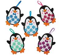 Baker Ross FX284 Adornos Combinables Pingüino y Copos de Nieve - Paquete de 5, Actividades para Niños