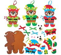 Baker Ross FX288 Adornos Combinables de Navidad de Oso Elfo - Paquete de 8, Manualidades de Navidad