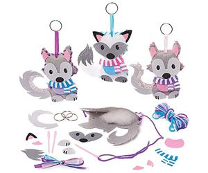 Baker Ross FX355 Llaveros de Punto de Cruz de Zorro y Lobo del Ártico - Paquete de 3, Manualidades para niños (FX355)