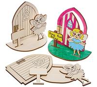 Baker Ross FX588 Kit de aterrizaje de hadas - Pack de 3, Kit de manualidades de madera y pintura para niños