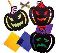 Baker Ross FX635 Kit de Decoración de Vidrieras de Calabaza - Pack de 8, Kit de Decoración de Halloween para Niños