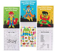 Baker Ross FX733 Libros de actividades con pegatinas de héroes - Pack de 8, Libro de pegatinas para fiestas infantiles
