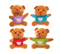 Baker Ross FX957 Ositos de Peluche Corazón de Amor - Pack de 4, Rellenos para bolsas de fiesta de San Valentín para niños