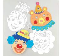 Baker Ross- Kits de caretas de personajes del circo para colorear (Pack de 8) -Manualidades infantiles para decorar caretas variadas de personajes del circo y disfrazarse