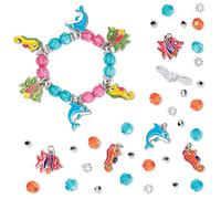 Baker Ross- Kits de pulseras con dijes de animales marinos (Pack de 3) Cuentas para crear bisutería infantil- incluye cuentas, dijes y cordón elástico