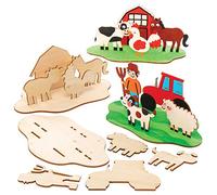 Baker Ross Kits Escenas 3D de Granja de Madera AX101 (paquete de 4) para proyectos de arte y manualidades para niños, surtidos