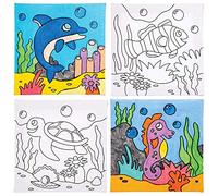Baker Ross Lienzos Vida Marina para Colorear AT940 (paquete de 4) para proyectos de arte y manualidades para niños, surtidos