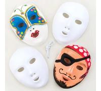Baker Ross Máscaras flocadas en blanco que los niños pueden diseñar, pintar y usar como parte de un disfraz en una fiesta infantil de carnaval (pack de 8).