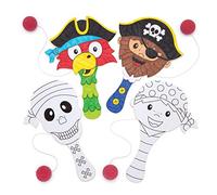 Baker Ross- Paletas de madera de piratas para colorear (Pack de 5) Divertido juego de pelota con paleta perfecto para bolsas sorpresa