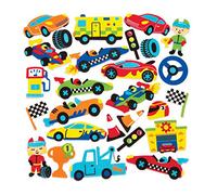 Baker Ross- Pegatinas de espuma con forma de coches de carreras (Pack de 120) - Pegatinas de espuma con temática de coches de carreras en divertidas formas para pegar en álbumes de recortes