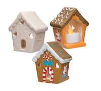 Baker Ross Portavelas de cerámica con Forma de Casita de Jengibre (Paquete de 3) Manualidades Decorativas navideñas para niños