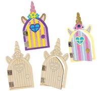 Baker Ross Puertas de Madera con Diseño de Unicornio - Paquete de 4, Manualidades para Niños (FC390)