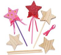 Baker Ross - Varitas Mágicas con Estrella de Madera para Decorar con Niños, Pack de 6