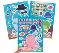 Baker Ross VC233 Kits de pegatinas con caras Sealife - Pack de 8, Manualidades con pegatinas de caras de criaturas marinas
