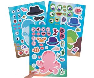 Baker Ross VC233 Kits de pegatinas con caras Sealife - Pack de 8, Manualidades con pegatinas de caras de criaturas marinas