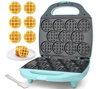 Baker's Friend Maquina Waffles, Mini Gofrera Para Niños y Adultos, Pequeña Máquina Para Gofres Belgas, 11 x 5.5 cm, Gofrera Antiadherente, Mini Waffle Maker, Aqua